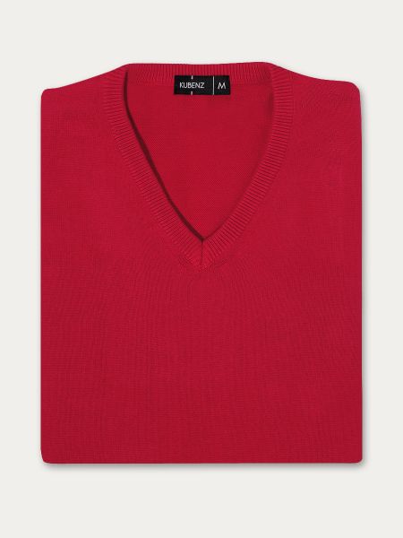 Czerwony bawełniany sweter w serek 6/CARINI
