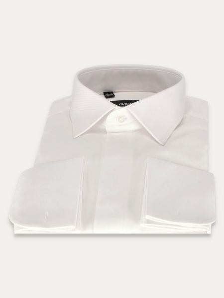 Biała koszula na spinki z krytą plisą z najwyższej jakości bawełny slim gładka ALAY 2