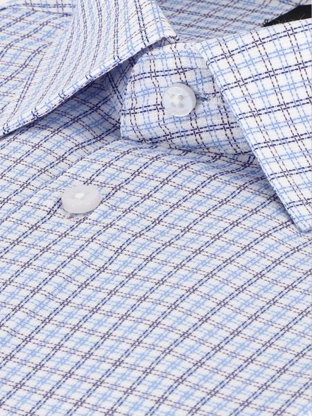 Biała koszula slim w granatowo-fioletowo-niebieską kratkę ARMAN