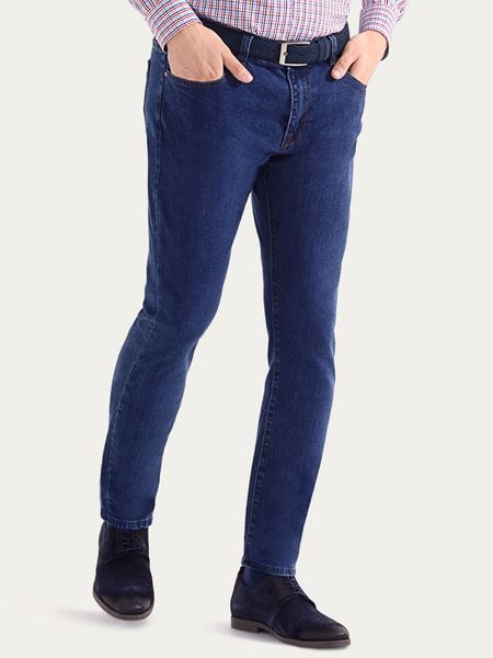 Granatowe bawełniane spodnie jeansowe slim 5-pocket BLAKE