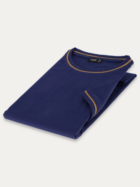 Bawełniany t-shirt męski z lamówką w kolorze kobaltowym
