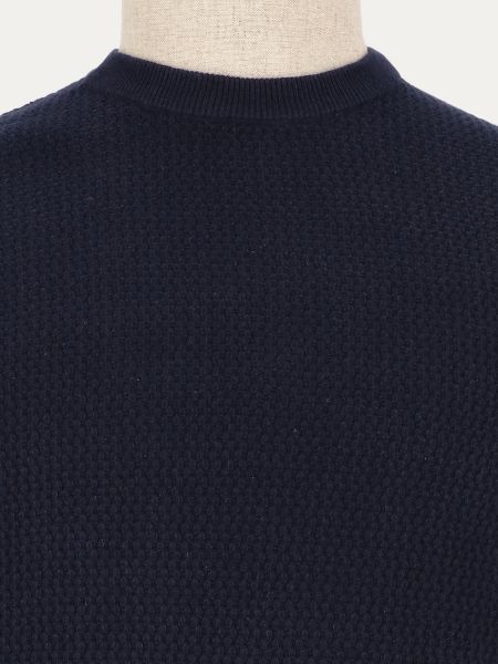 Granatowy bawełniany sweter o fakturalnym splocie DECCO