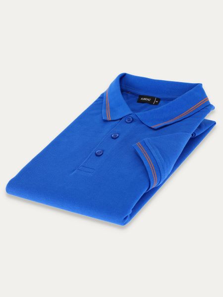 Kobaltowa bawełniana koszulka polo HACKNEY slim ze zdobną lamówką