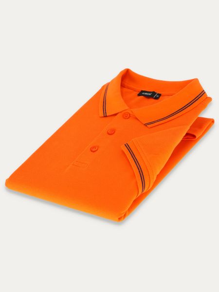 Pomarańczowa bawełniana koszulka polo HACKNEY slim ze zdobną lamówką