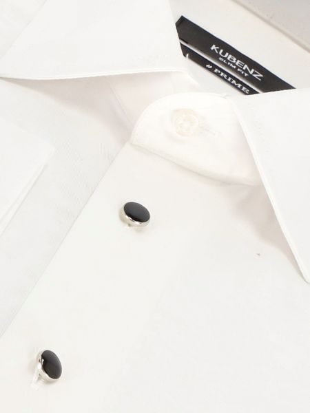 Biała elagancka koszula slim na spinki z czarnym guzikiem BIAGIO