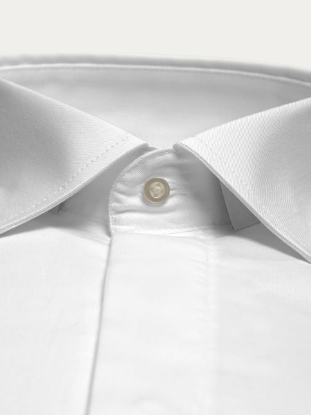 Biała bawełniana koszula regular na spinki z krytą plisą gładka ANSELMO