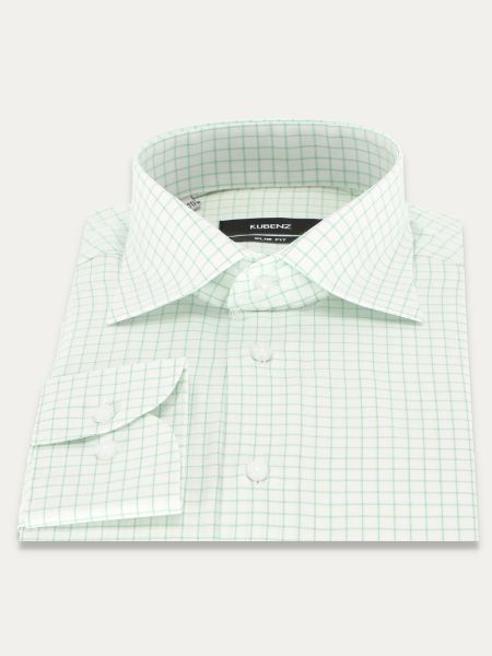 Biała bawełniana koszula slim w zieloną kratę BRENDAN