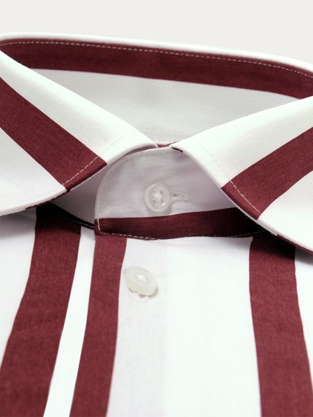 Biała koszula super slim w bordowe pasy CORNELIUS