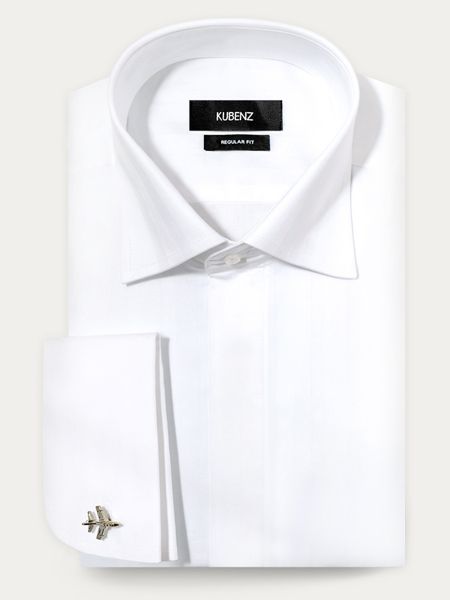 Biała bawełniana koszula regular na spinki z krytą plisą gładka EAMON