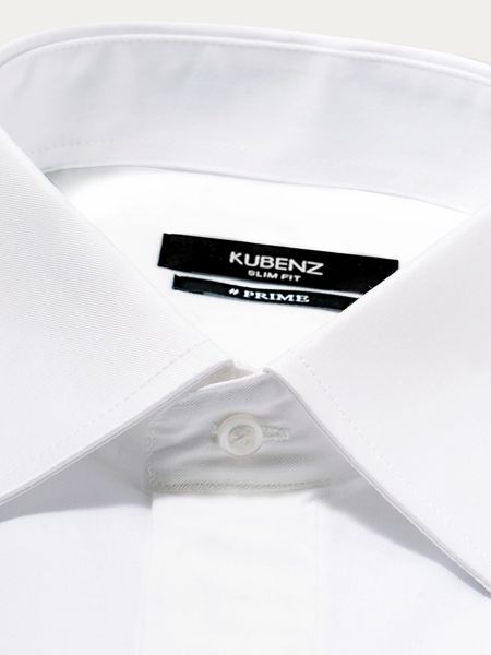 Biała bawełniana koszula slim na spinki z krytą plisą gładka NASH