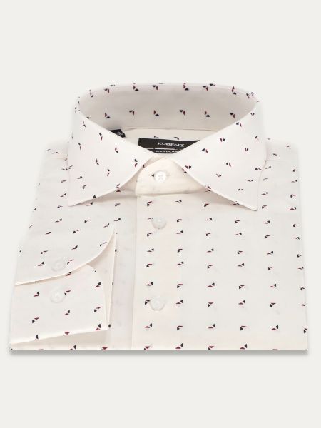 Biała bawełniana koszula regular w granatowo-bordowe trójkąty SANTINO