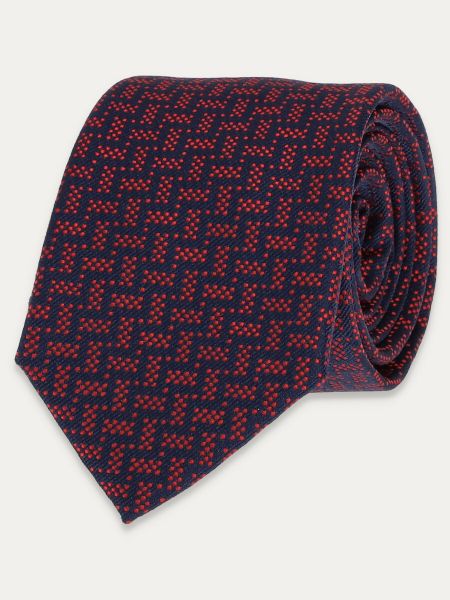 Granatowy krawat męski w czerwony geometryczny wzór