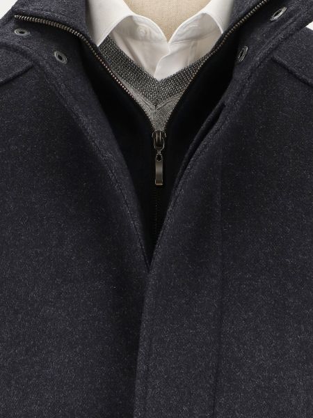 Granatowy wełniany płaszcz slim z podpinką AGAT 2