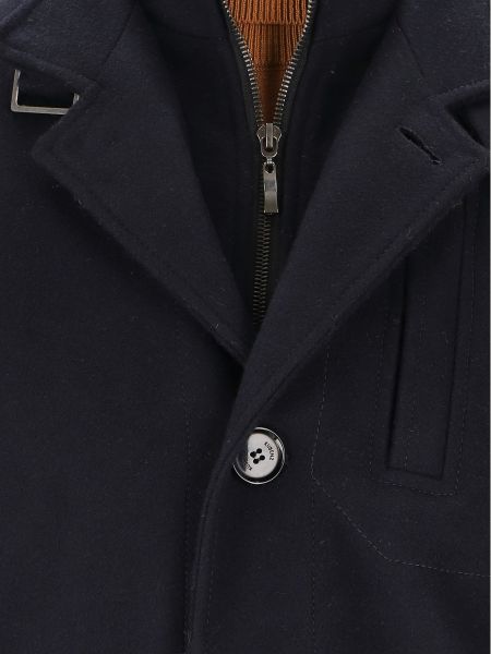 Granatowy płaszcz z flauszu slim z podwójnym kołnierzem WALT
