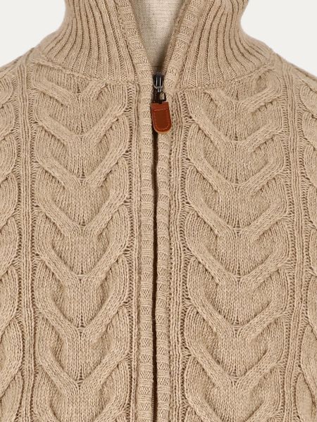 Norkowy rozpinany sweter z wełny szetlandzkiej o grubym splocie NATURAL DIRAN