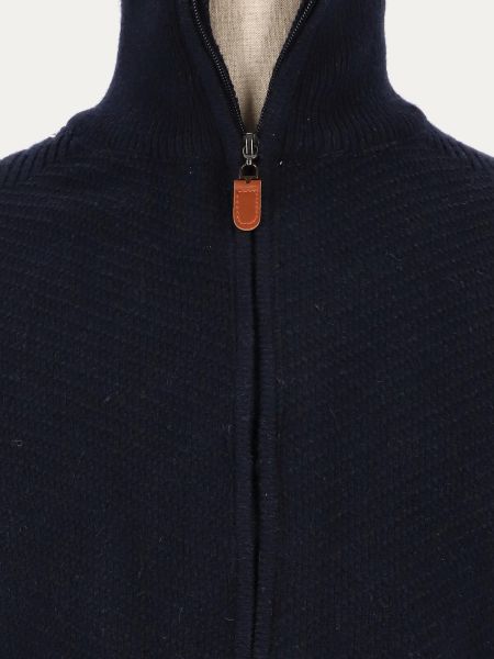 Granatowy rozpinany sweter z wełny szetlandzkiej NATURAL LEINE
