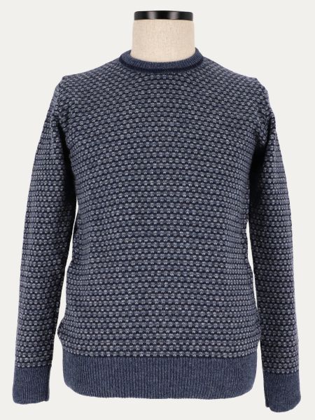 Granatowy sweter z wełny szetlandzkiej we wzór NATURAL MOUTON