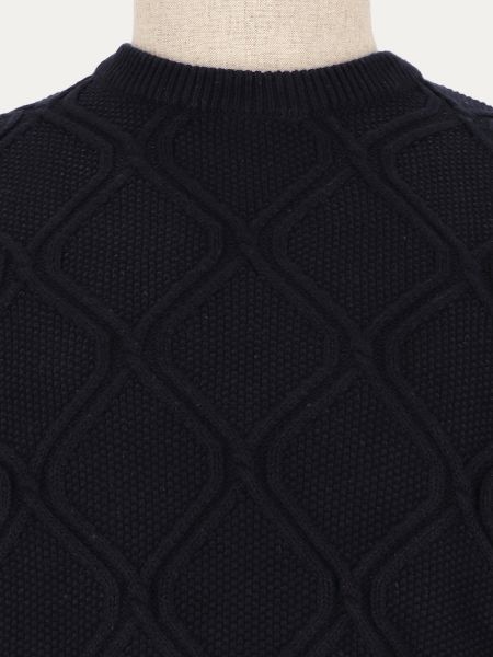 Granatowy bawełniany sweter z okrągłym dekoltem w romby OLIVER