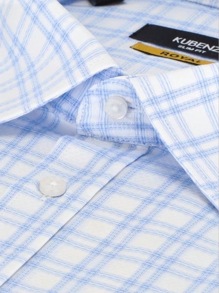 Biała bawełniana koszula slim w niebieską kratę ERIM