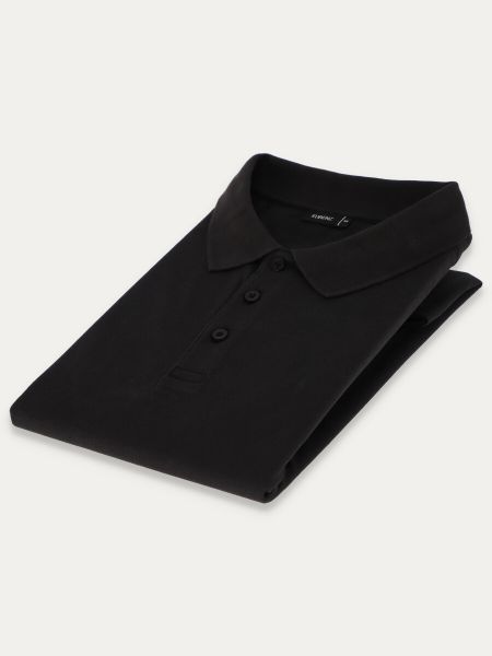 Czarna koszulka polo SELLE slim z bawełny typu pikque