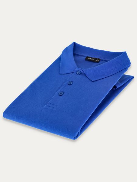 Niebieska koszulka polo SELLE slim z bawełny typu pikque