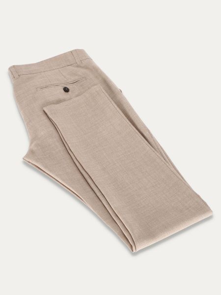 Beżowe spodnie slim z tkaniny antyalergicznej z fakturą ART