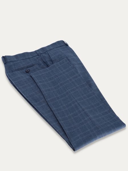 Niebieskie eleganckie spodnie garniturowe slim w kratę MIX KOSMA