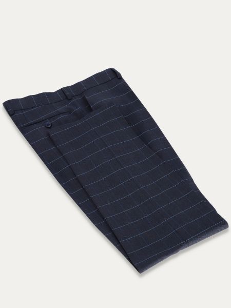 Granatowe eleganckie spodnie garniturowe slim w kratę MIX ORION