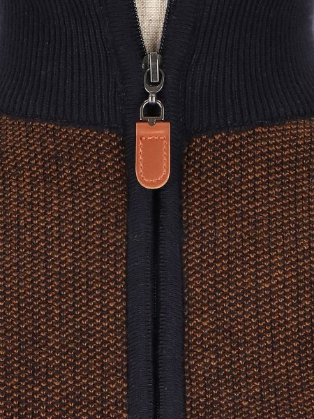 Granatowo-musztardowy sweter z wysoką stójką zapinaną na zamek BLUE LHOTSE
