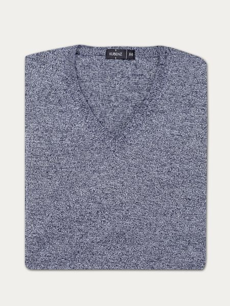 Granatowy bawełniany sweter w serek z efektem melanżu 6/CARINI