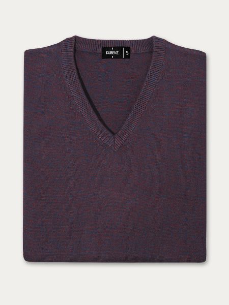 Bordowy bawełniany sweter w serek z efektem melanżu 6/CARINI