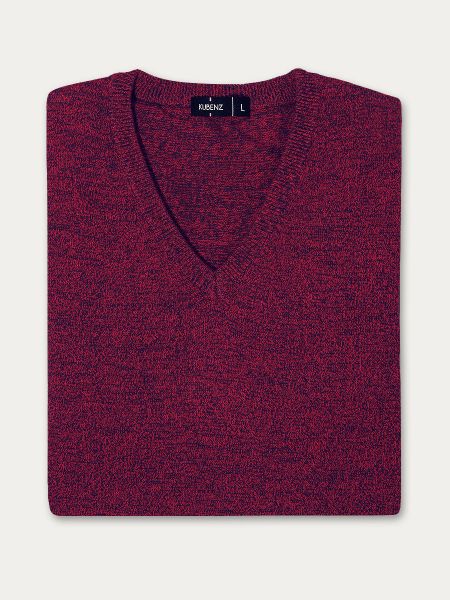 Czerwony bawełniany sweter w serek z efektem melanżu 6/CARINI