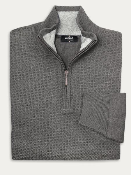 Brązowy sweter z fakturalnej dzianiny z wysoką stójką zapinaną na zamek 5/JEANS B