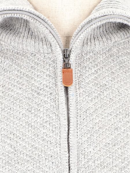 Szary rozpinany sweter z wełny szetlandzkiej NATURAL LEINE