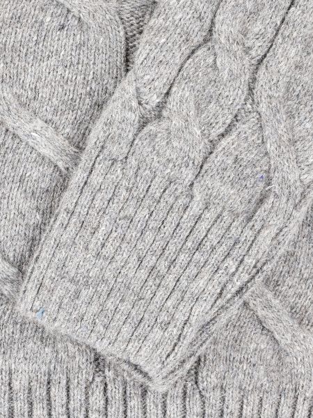 Szary sweter z wełny szetlandzkiej o grubym warkoczowym splocie NATURAL TEXEL