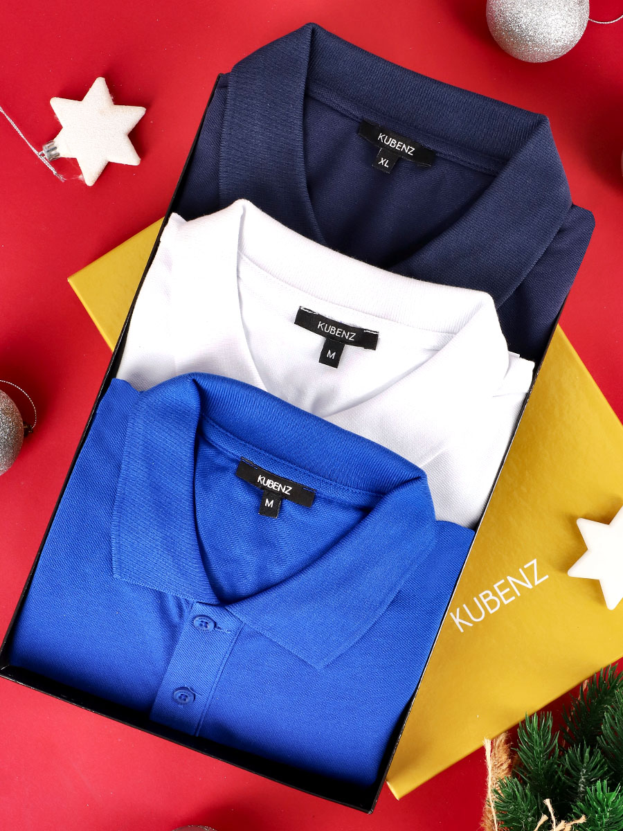 zestaw świąteczny dla mężczyzny, koszulka polo, niebieska koszulka polo, biała koszulka polo, granatowa koszulka polo