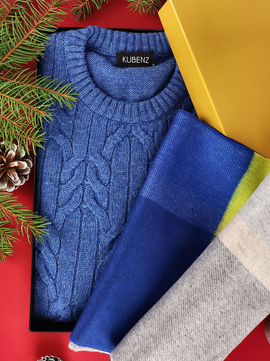 zestaw świąteczny dla mężczyzny, wełniany sweter, szal