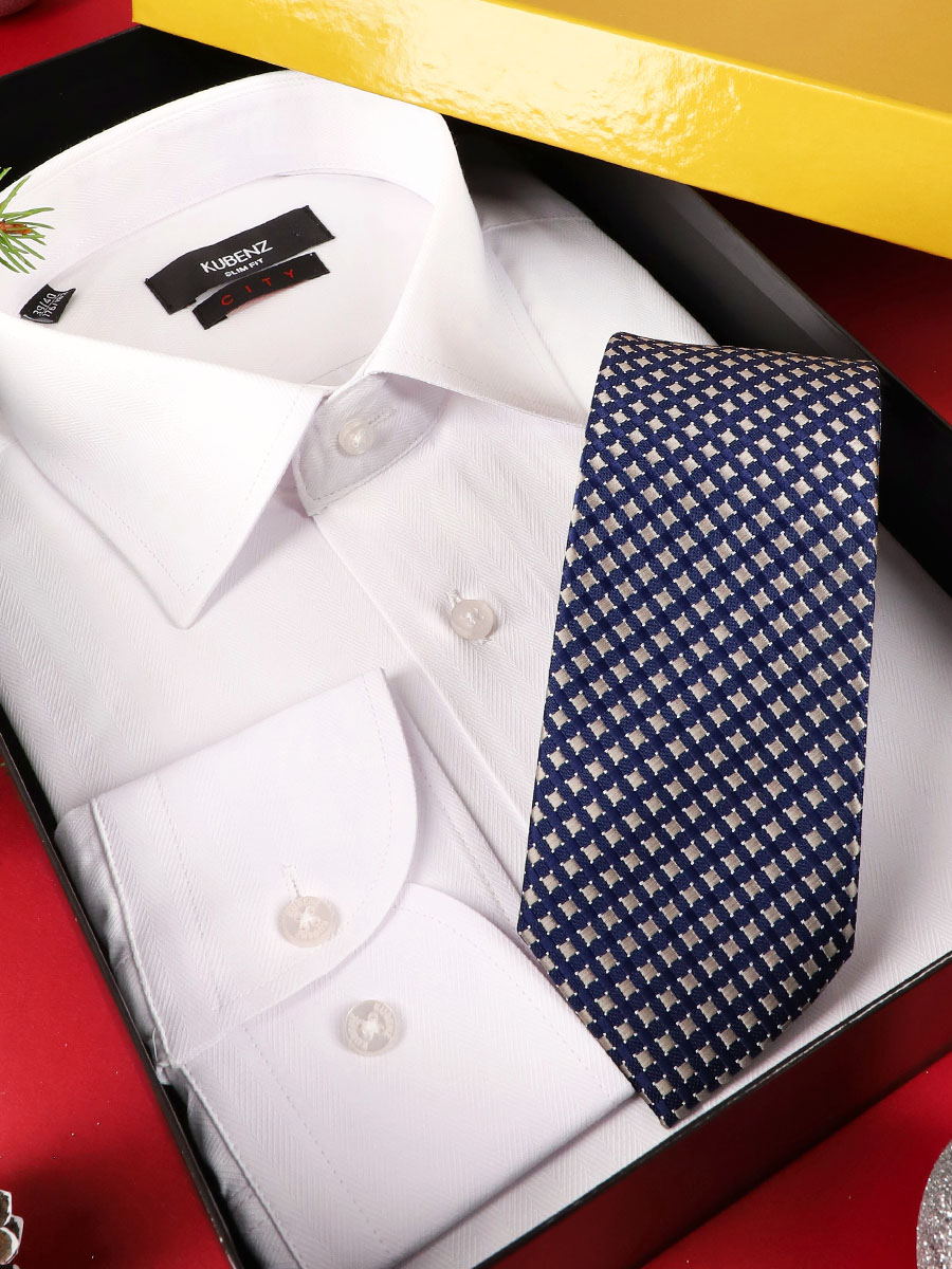 zestaw świąteczny dla mężczyzny, biała koszula, krawat